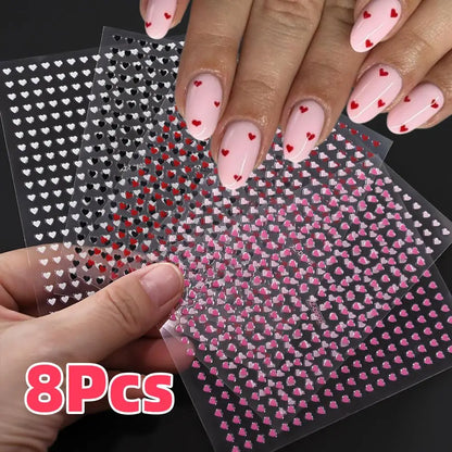 8Colors/Set 3D Sweet Love-Heart Nails Stickers Mini Hearts Self-Adhesive Nail Art Sliders Valentine's Day DIY Manicure Decals 1