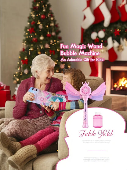 Children's Bubble Machine, Glowing Princess Bubble Stick, with Music and Detachable Wings, Outdoor Indoor Garden Party Toy