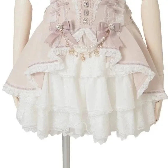 Japanese Sweet Lolita Style Mini Skirt Women Retro Elegant Lace Bandage Party Cake Skirts Female Gothic Y2k Metal Buckle Skirts