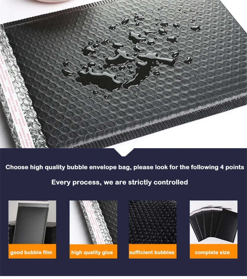 50/100 Pcs Black Bubble Packaging Envelope Mailing Envelopes Mailer Poly Envelope for Shipping Self Seal Bubble Bags Padding