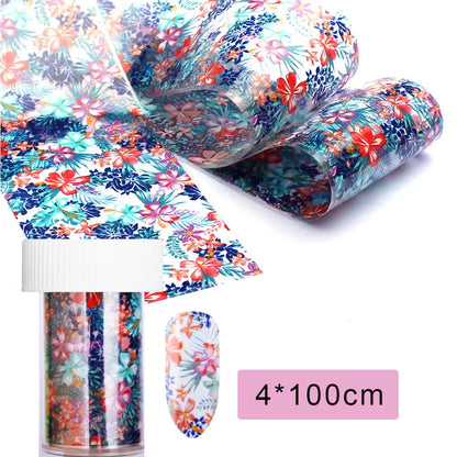 16Pc Holographic Nail Foil Set Starry Transfer 20*4cm Sticker Laser Flowers Leopard Mix Design Decal DIY Nail Art Decoration