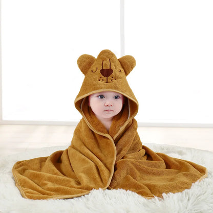 Toddler Bathrobe Infant Bath Towel Boy Girl Blankets Swaddle With Hood Cartoon Coral Fleece Towel Blanket Newborn Kids Bedding