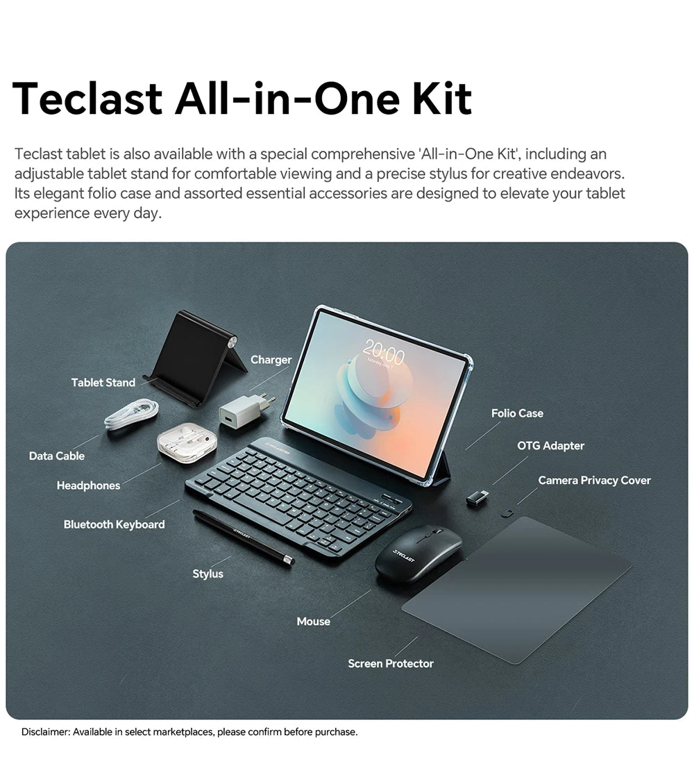 Teclast P30T Set 10.1" Tablet Android 16 Gemini AI Unisoc 8-core CPU 16GB(3GB+13GB Expansion) RAM 128GB ROM 6000mAh Keyboard/Case/Mouse/Stylus/Headphone/Stand