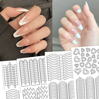 2pcs French Manicure Nail Wraps Stickers, Nail Art Form Fringe Tip Guides for DIY Nail Decoration