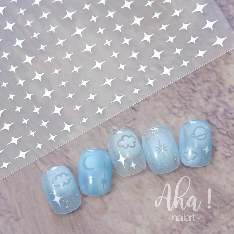 1pc Sliver Gold Star Nail Art Stickers Y2K Charms Self-Adhesive Sliders Laser White Chrome Gel Polish Decals Kawaii Accesories