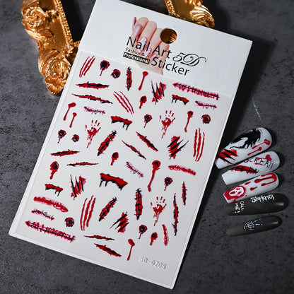 1sheet 5D Halloween Nail Stickers Pink/Green/Black Cartoon Pattern Nail Art Slider DIY For Sweet Cool Girl Cute Nail Decoration