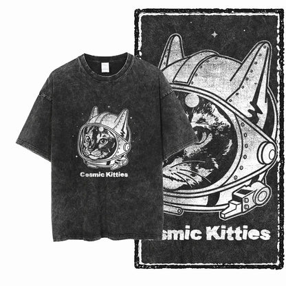 COOLMIND DB Cat Printed Cotton Acid Washed Exclusive Graphic Unisex T Shirt Cool Streetwear Men Tshirts Big Size Tee for Men