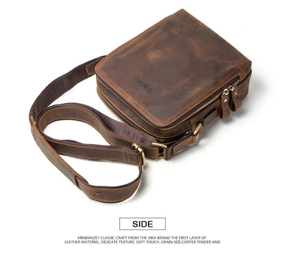 CONTACT'S Genuine Leather Men's Messenger Bag Vintage Sling Shoulder Bags for 7.9" iPad Mini High Quality Male Crossbody Bag Men