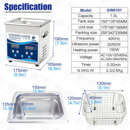 Ultrasonic Cleaner Glass Jewelry Watch Tools 1L 40KHz Ultrasonic Cleaning Machine 60W 120W Ultrasound Bath Degas Semiwave
