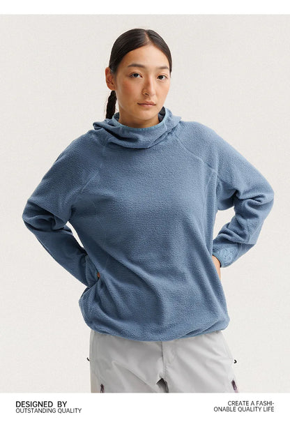 Unisex Lightweight Cloud Velvet Hooded Quick-Dry Shirt for Outdoor Sports: Classic Hood, Elastic Cuffs & Brand Logo Details