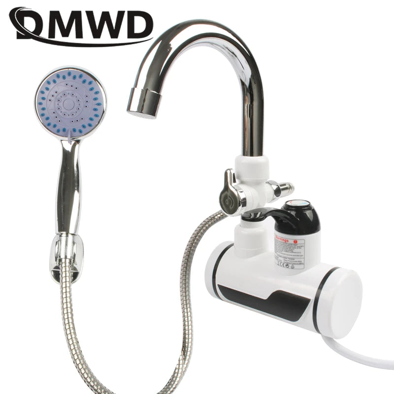 DMWD Electric Instant Hot Water Faucet Stainless Steel Water heater with LED Temperature Display Tankless Tap For Kitchen shower