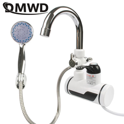 DMWD Electric Instant Hot Water Faucet Stainless Steel Water heater with LED Temperature Display Tankless Tap For Kitchen shower