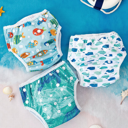 Elinfant 3PCS Mesh Cloth Inner Washable Swimming Diapers For Pool, Beach,Training Pants Swim Underpants For 3-15kg Boys Girls