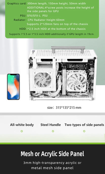 METALFISH T60 Mini ITX Black Case 9L Gaming Computer Chassis Compact transparent PC Support SFX PSU/300mm GPU