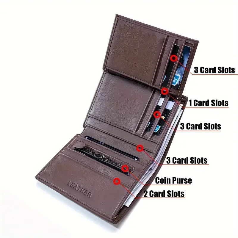 Mens Wallet Genuine Leather RFID Blocking Vintage Vertical Short Credit Card Holder Coin Purse Money Bag Slim Travel Gift