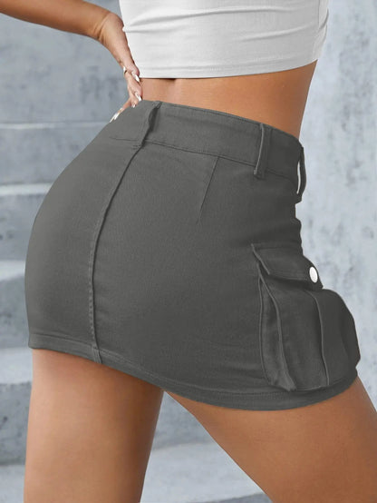 Streetwear Solid Color Cowboy Tight Skirts Women Fashion Pocket Design Sense Package Hip Slim Denim Mini Skirt Female Spring New
