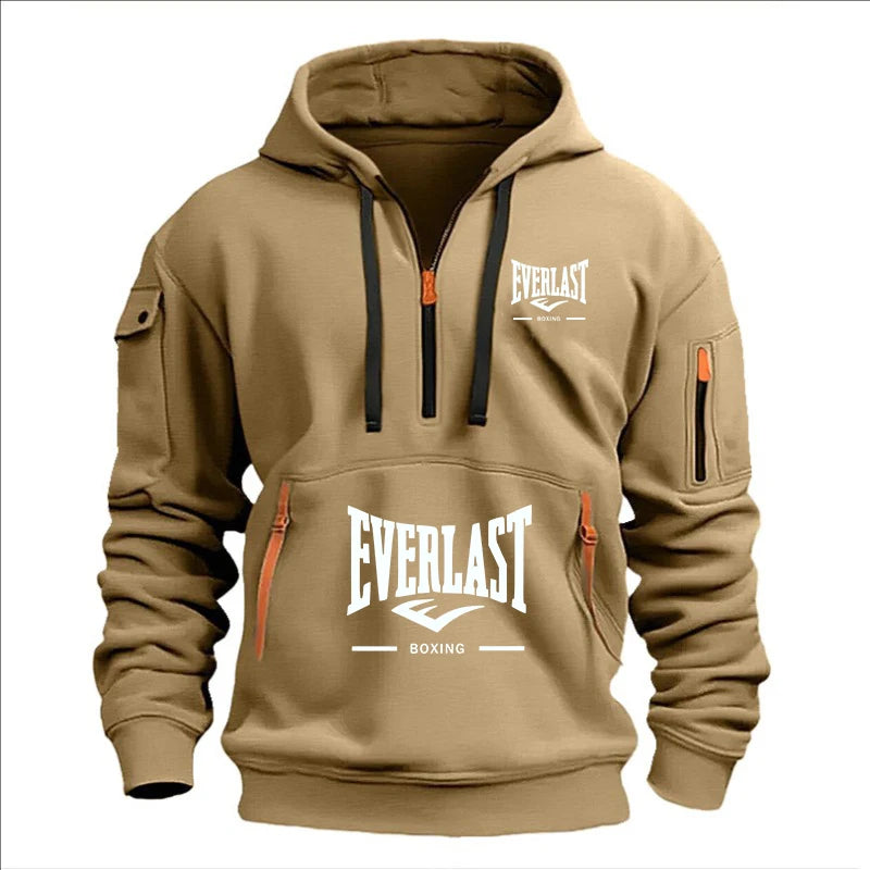 Fashion autumn and winter men's brand clothing multi-zipper design printed hoodie casual sweatshirt loose hooded jumper