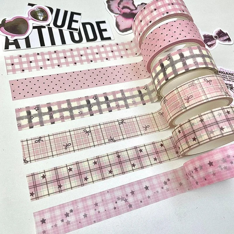 MINKYS 6pcs/lot Kawaii Retro Pink Star Decorative Tape Roller Set Cute Cartoon Creative Washi Tape School Stationery