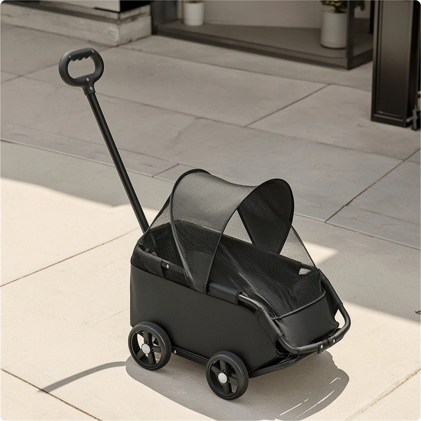 Four-Wheel Pet Stroller Compact Dog Stroller with Canopy Easy-to-Maneuver Roomy for Dogs, Outdoor Walks, Travel