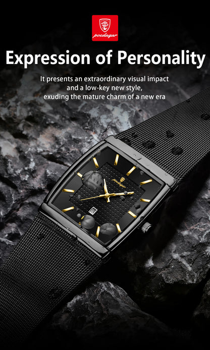 POEDAGAR Top Luxury Men Wristwatch Waterproof Luminous Stainless Steel Mesh Date Man Watch Fashion Business Quartz Men's Watches