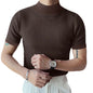 Summer New Casual Simple Knitted Base Shirt European and American Men's High Neck Water Ripple Solid Color T-Shirt