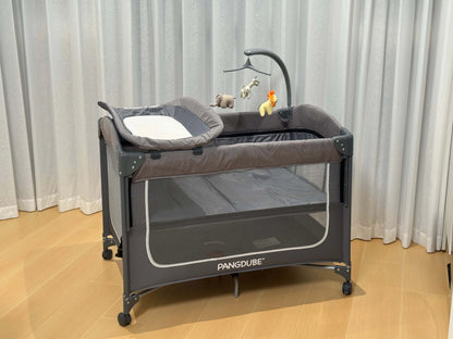 PANGDUBE Baby Crib 0-3 Years Bedside Sleeper with Wheels Foldable Baby Bed with Diaper Changer Playpen for Mom Baby Shower Gift