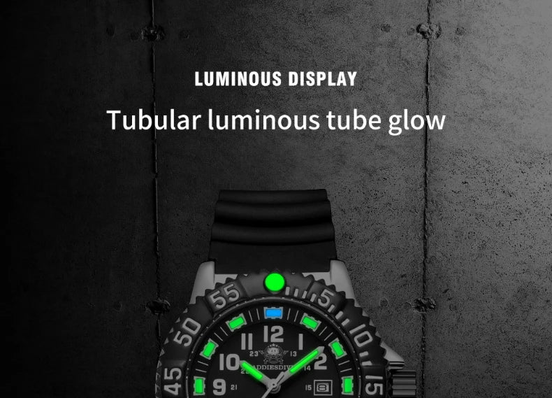 Addies Dive Men Fashion Casual Watch Calendar Display 50m Waterproof Tube Luminous Watch Black Dial Rotating Bezel Quartz Watch