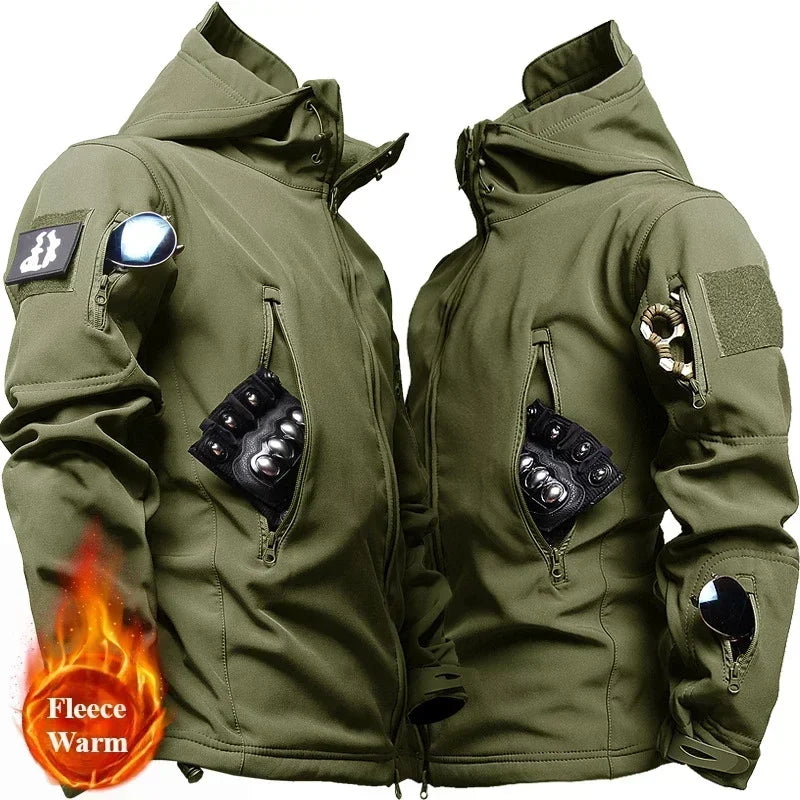 Winter Soft Shell Mens Tactical Set Outdoor Windproof Waterproof Warm Combat Suit Multi Pocket Thickened Camo Hunting Uniform