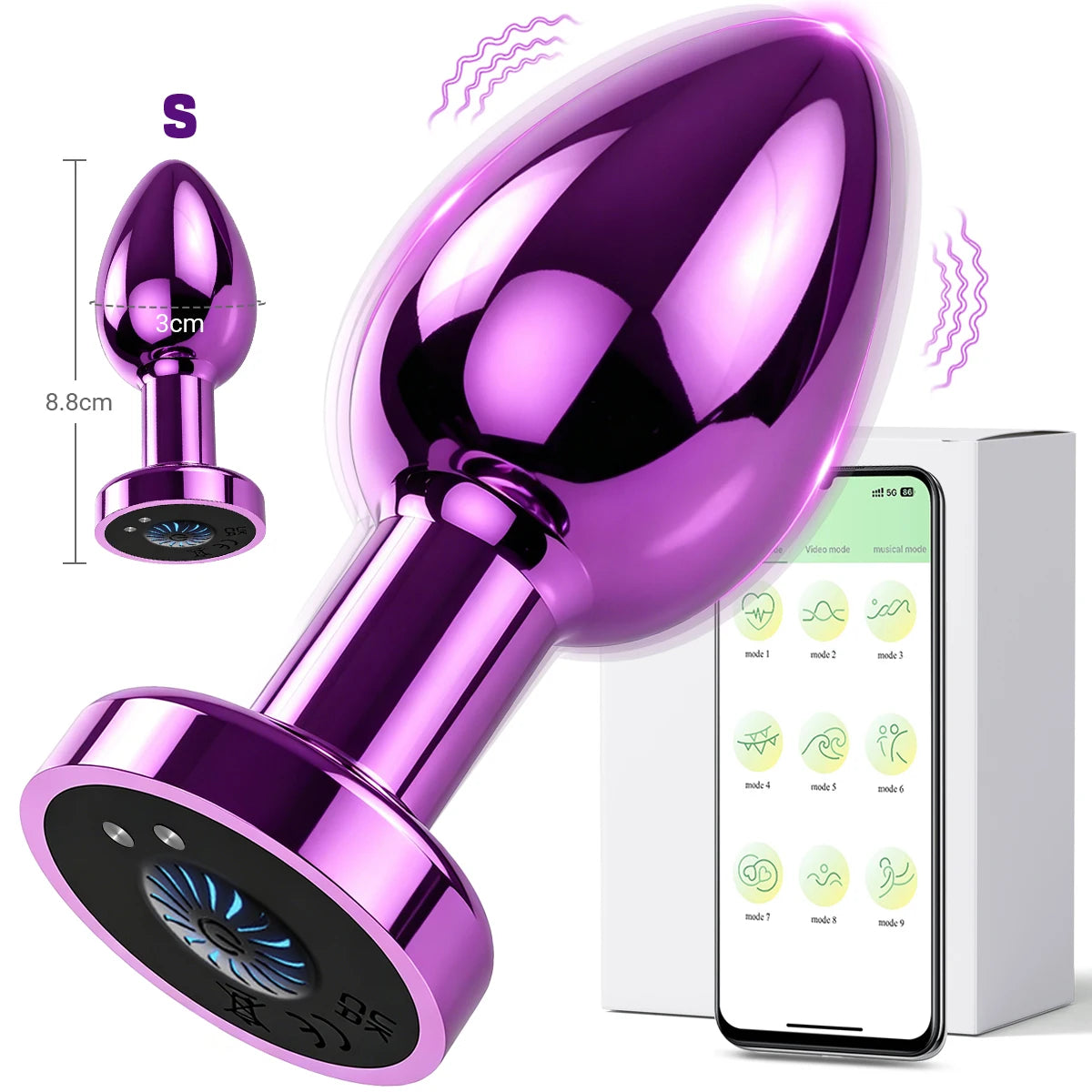 Anal Plug Vibrator APP Remote Control 10 Powerful Vibrations Prostate Massager with Flashing Light Base Adult Sex Toy for Couple