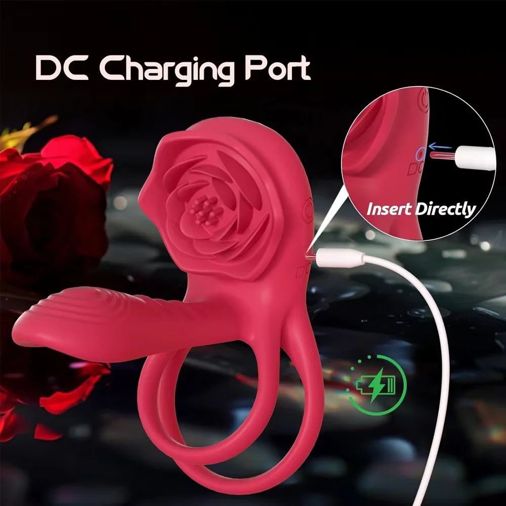 Rose Cock Ring Vibrator G Spot Nipple Clitoral Stimulator Male Penisring Delay Ejaculation Sex Toys for Couple 18+
