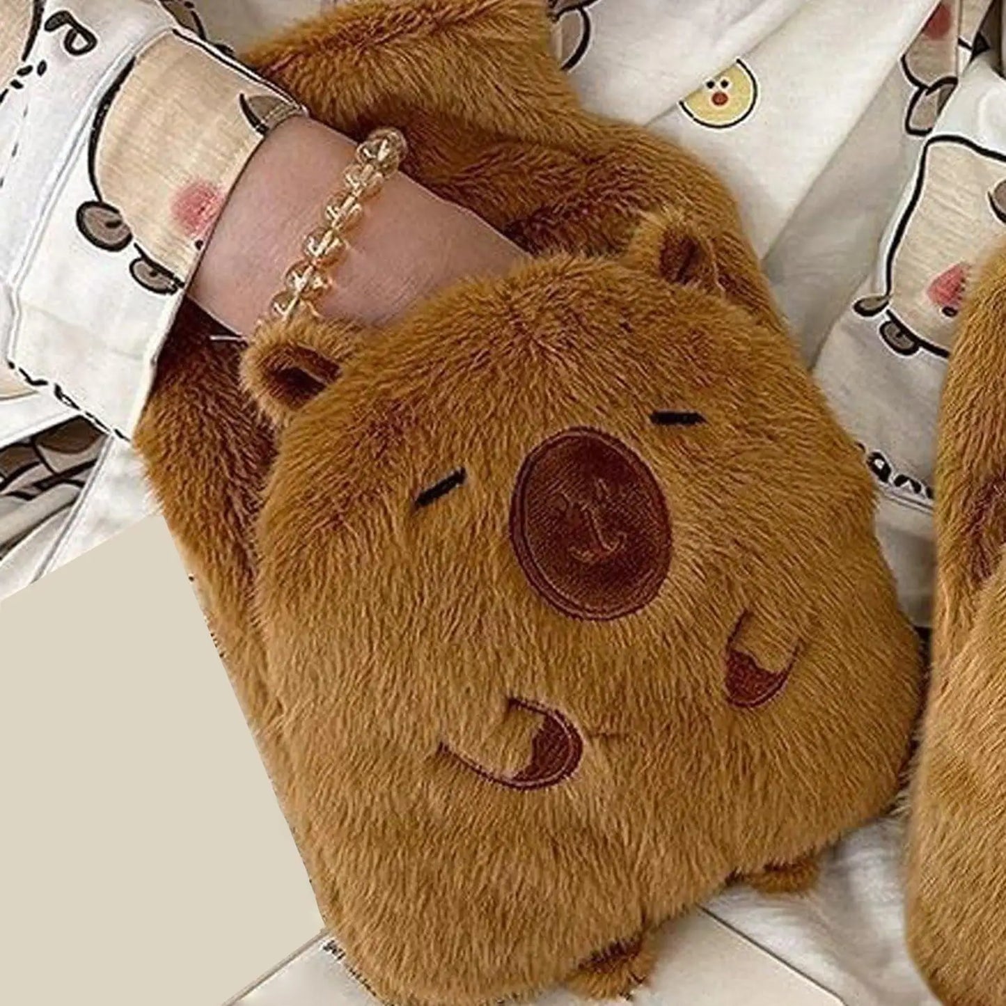 2025 Capybara Shape Hot Water Bottle 1000ml Capacity Long-Lasting Heat Retention For Neck Back Shoulder, Home Travel Camping Use