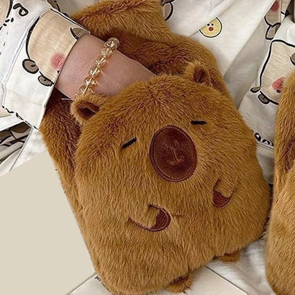 2025 Capybara Shape Hot Water Bottle 1000ml Capacity Long-Lasting Heat Retention For Neck Back Shoulder, Home Travel Camping Use