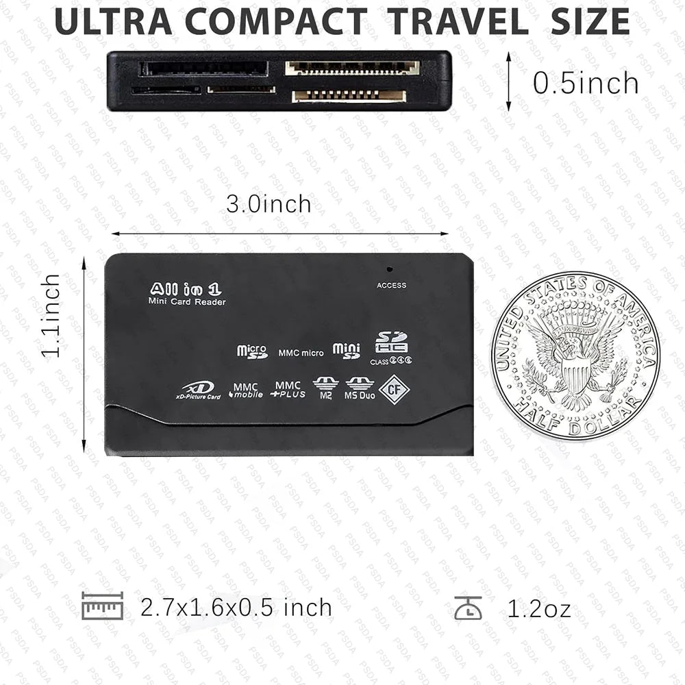 Lecteur de carte mémoire tout-en-un lecteur de carte externe USB SD SDHC Mini Micro M2 MMC XD CF lecteur pour MP3, appareil phot