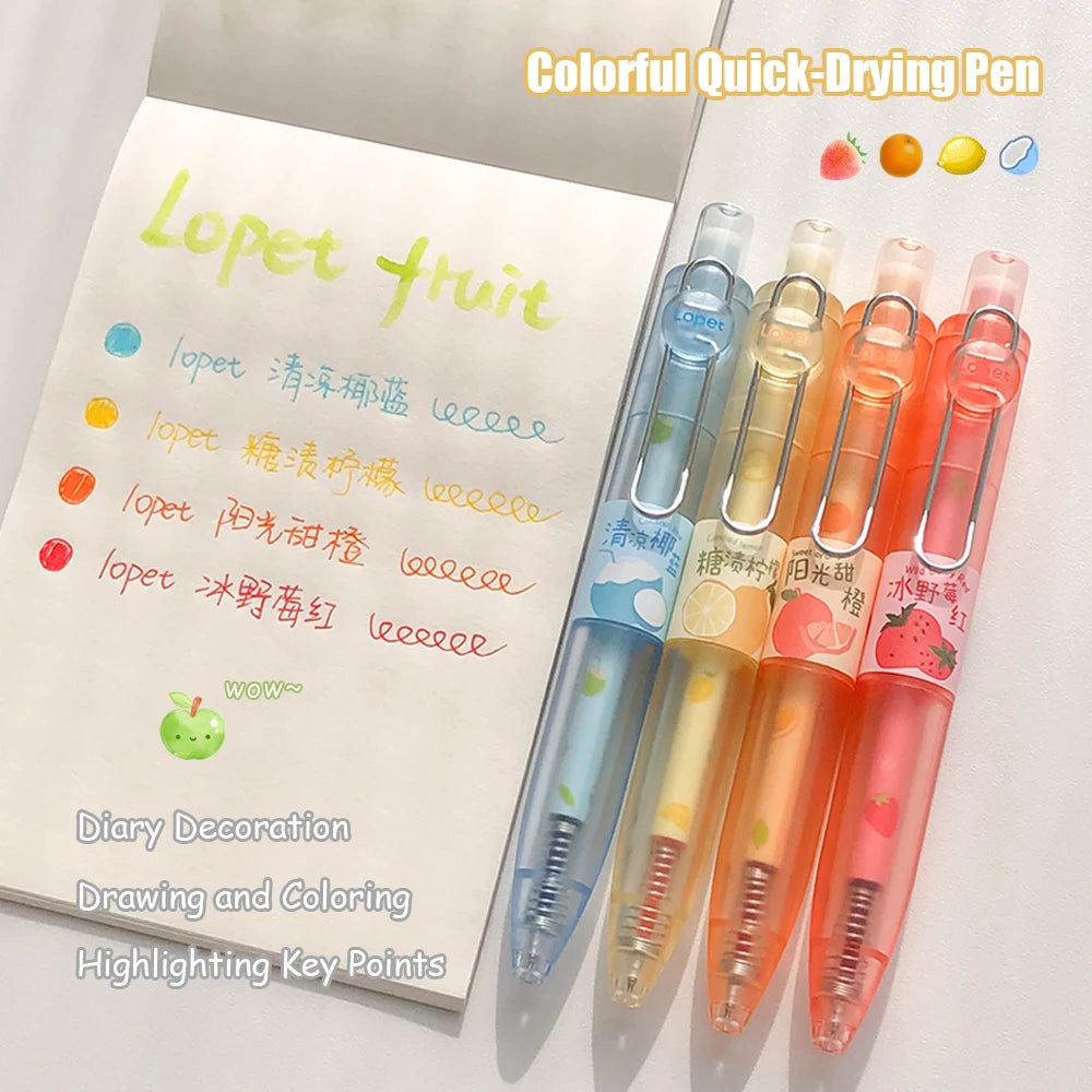 4 Pcs Fun Fruit Scented Pocket Pens 0.5mm Colorful Quick-Drying Gel Pen Fashion Simple Transparent Journaling Drawing Pen