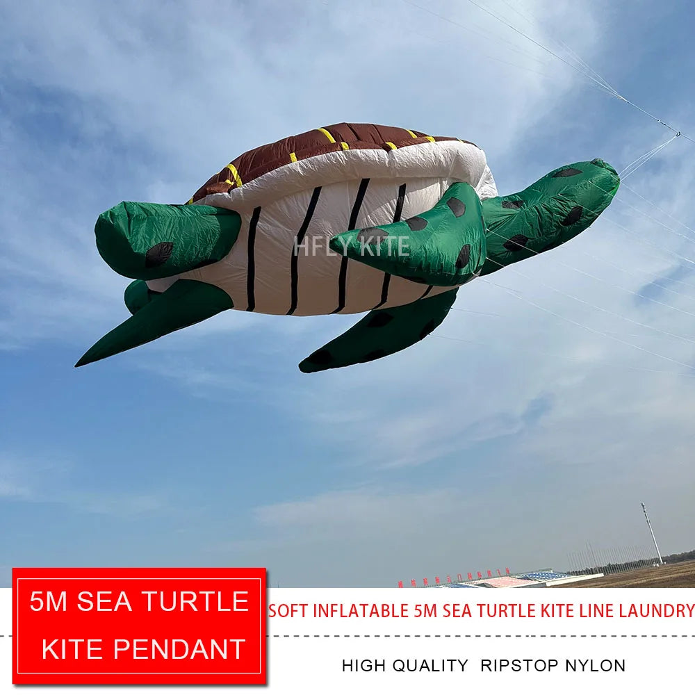 HFLY New Arrival Soft Inflatable Large 5m Sea Turtle Kite Line Laundry for Adults High Quality  40D Nylon Animal Kites Pendant