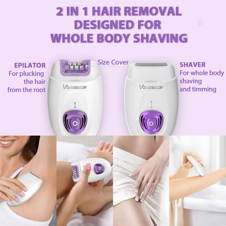 2in1 Epilator Facial Hair Removal Rechargeable 32 Tweezers Smooth Skin Whole Body 2 Speeds Hair Removal Device Electric Shaver