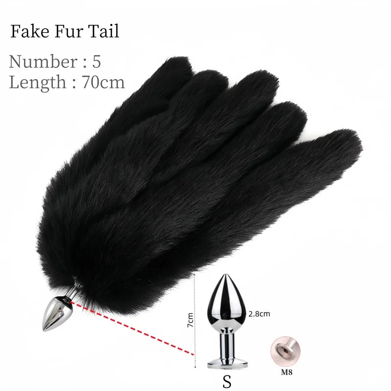 Sexy Multi Taile False Fox Tail with Separable Metal Butt Plug Anal Sex Toys for Couple BDSM Role Play Adult Products