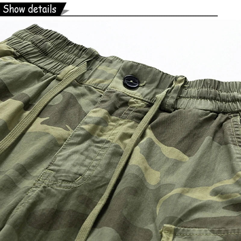 New Men Summer Outdoor Leisure Camouflage Comfortable Shorts Men Elastic Waist Loose Straight High-Quality Design Shorts Male