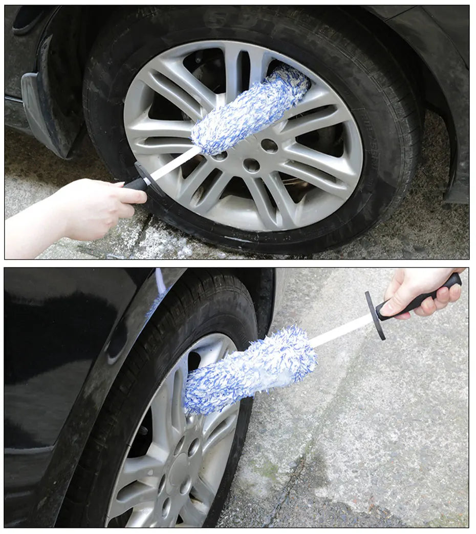 SEAMETAL Microfiber Car Wash Brush Cleaning Gloves Plastic Handle Wheel Brush Double-Side Absorbent Clean Glove Car Washing Tool