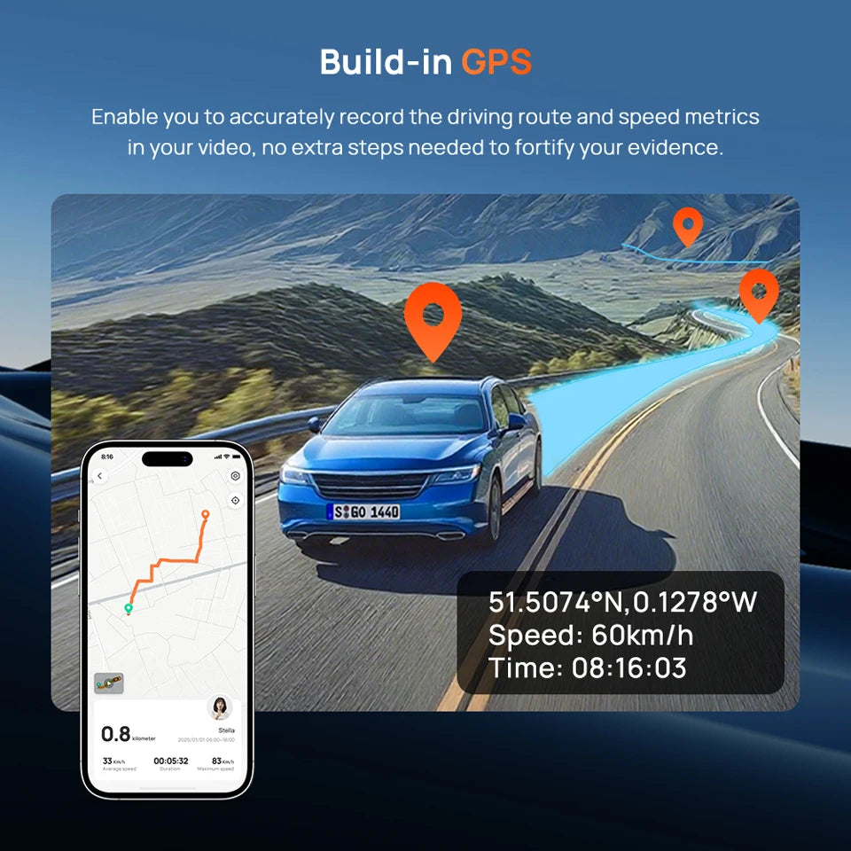 70mai 3-Channel Dash Cam T800E 4K HDR F1.55 Aperture Supercapacitor Voice Control GPS Car DVR 70mai T800E WiFi 6 5GHz