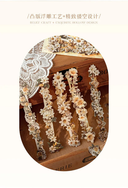 Journamm 10pcs Long Floral Stickers Hollow Relief Craft DIY Scrapbooking Collage Stationery Decor Junk Journal Frame Sticker