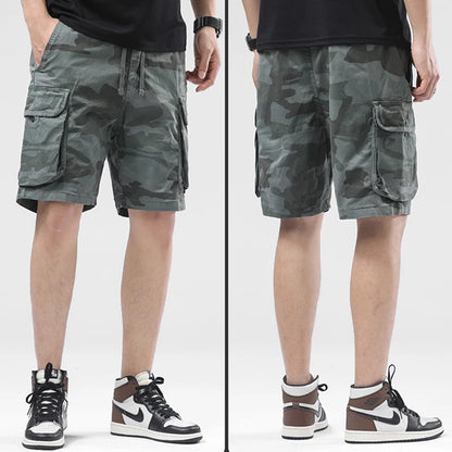 New Men Summer Outdoor Leisure Camouflage Comfortable Shorts Men Elastic Waist Loose Straight High-Quality Design Shorts Male