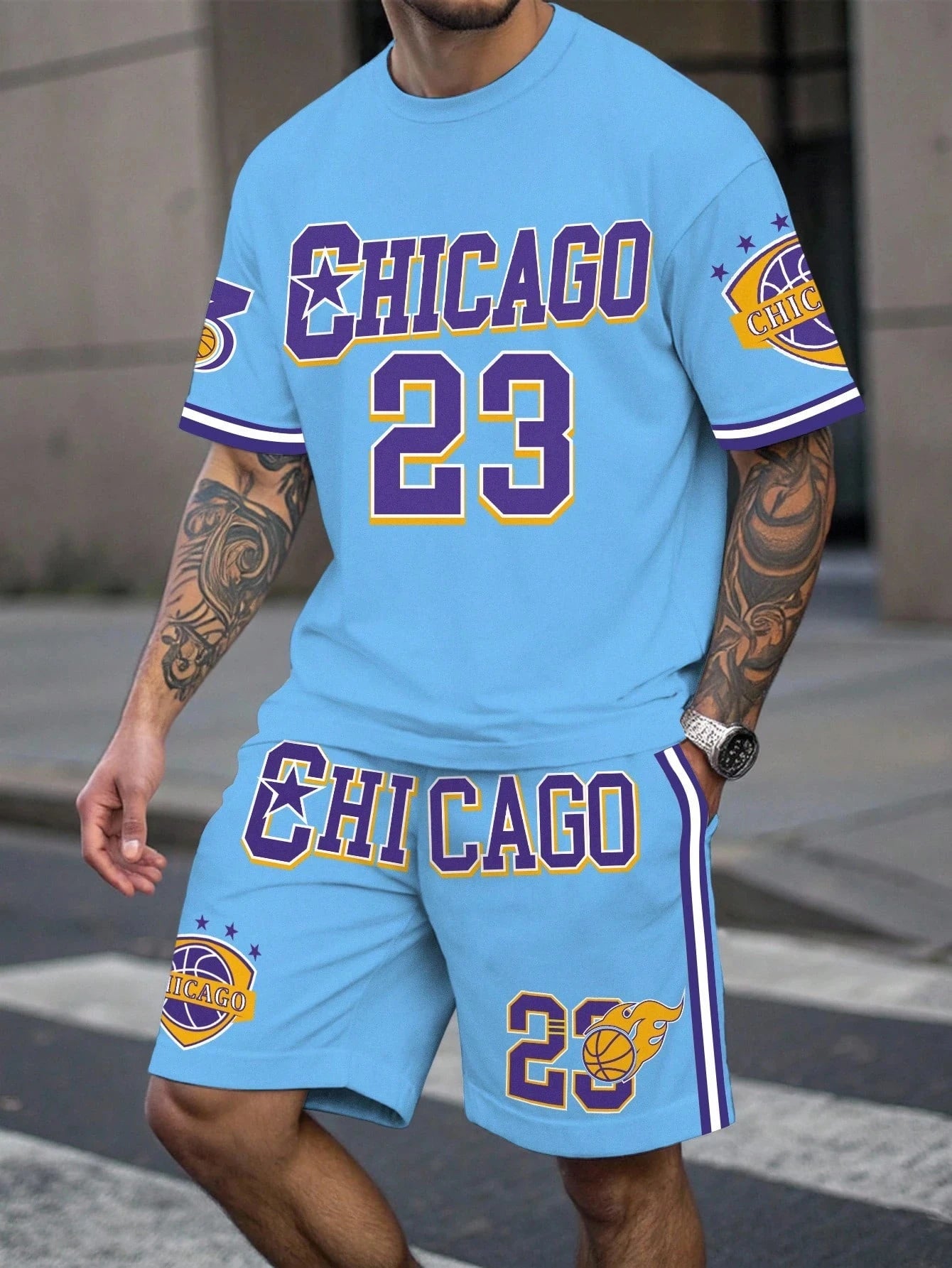 Men's Sports Short Sleeve Top Shorts Set Plus Size Breathable Basketball Sports Clothing Letter Print T-shirt Shorts 2-piece Set