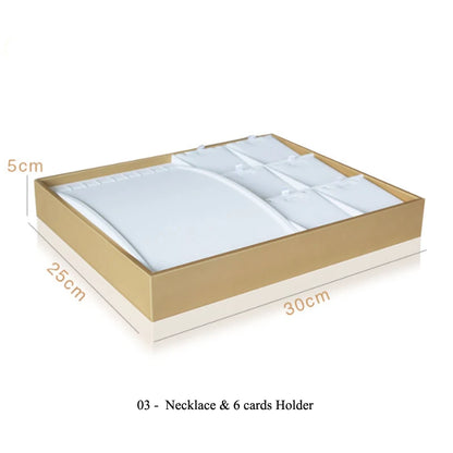 Luxury Gold White PU Leather Necklace Ring Earring Holder Jewelry Tray Series Jewelry Disply Jewellery Organizer Box
