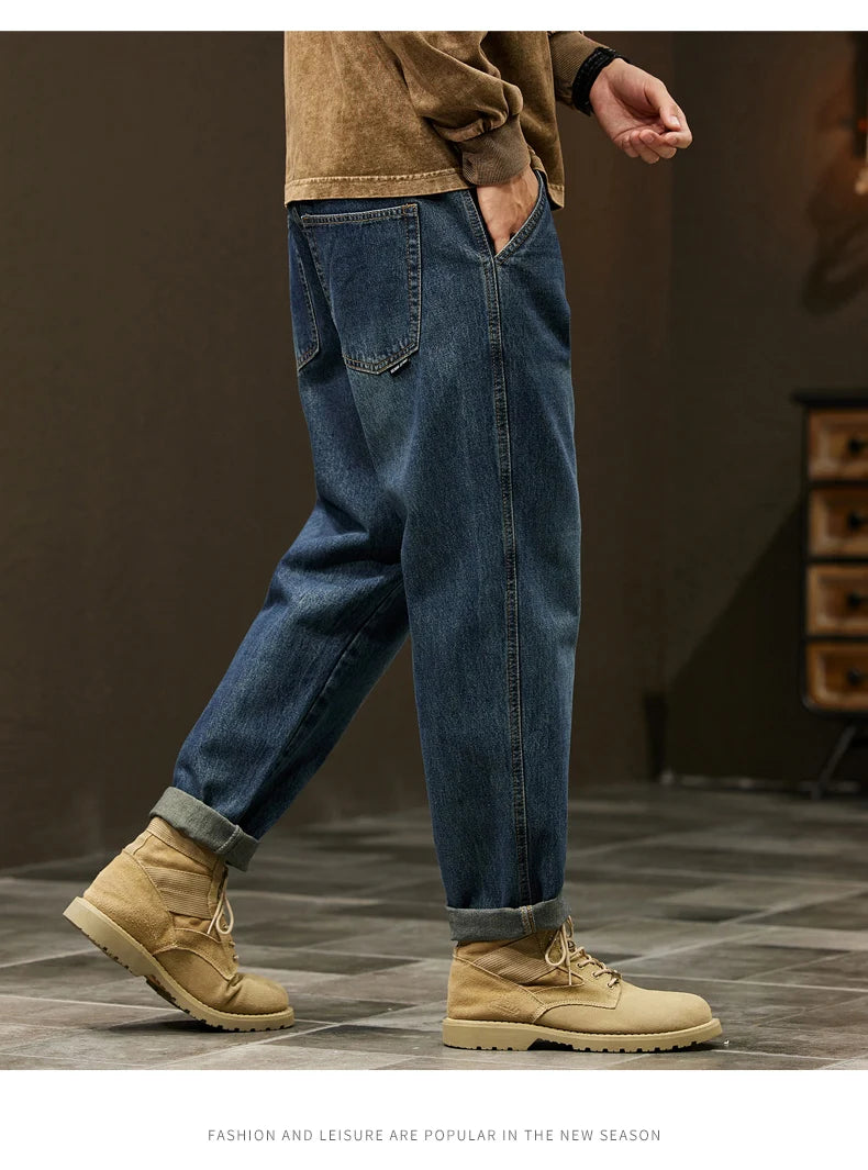 Men's 95% Cotton Jeans High Quality Loose Harem Pants Fashion Baggy Casual Outdoor Work Denim Pants Brand Men's Clothing