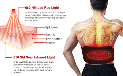Infrared Light LED Healthcare Belt Waist Red Light Heating Massage Belt Pad Lumbar Back Waist Massager For Muscle Body Relief