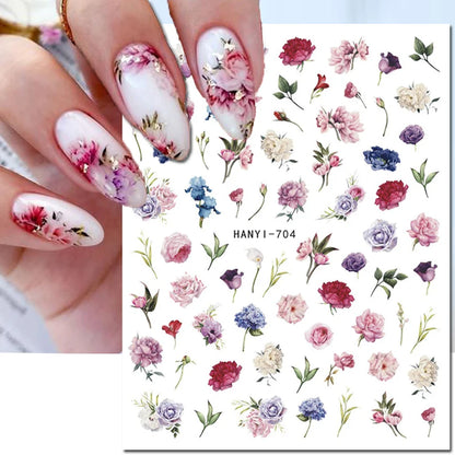 3d Nail Art Decals Elegant White RoyalBlue Roses Flowers Adhesive Sliders Nail Stickers Decoration For Nail Manicure