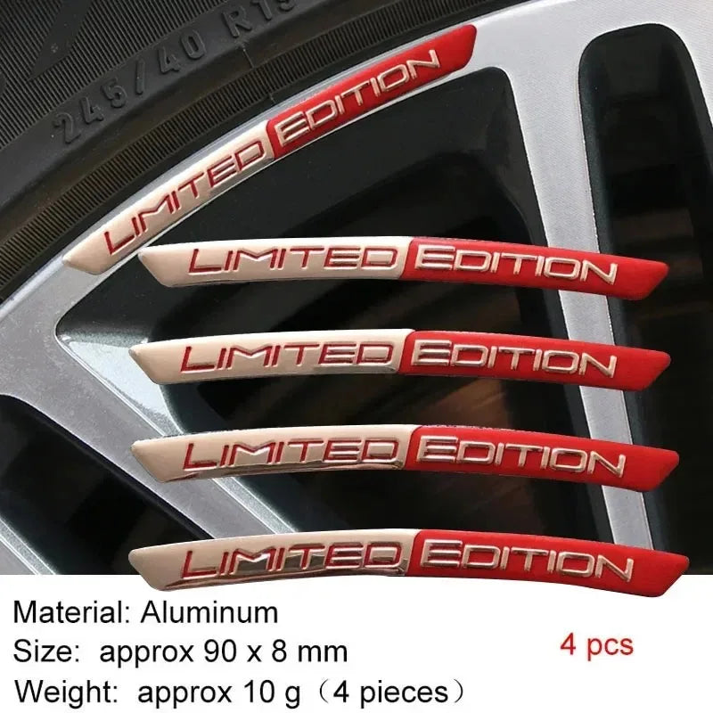 4PCS Aluminum Alloy Limited Edition Logo Car Hub Sticker Decal Tire Rim Decorative Strip Car Exterior General Accessories.