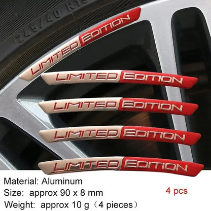 4PCS Aluminum Alloy Limited Edition Logo Car Hub Sticker Decal Tire Rim Decorative Strip Car Exterior General Accessories.