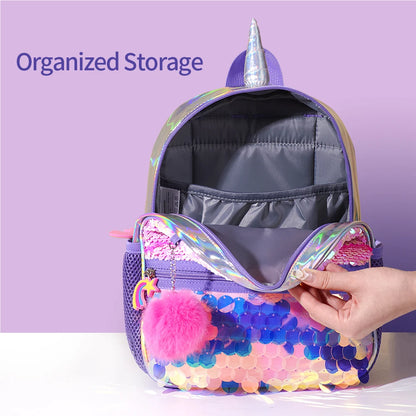 Sunveno Children's Backpack for Girls Pre-School Bag for Kindergarten Elementary - Reversible Sequin,Unicorn ,Lightweight Gift